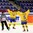 MALMO, SWEDEN - MARCH 28: Sweden's Erika Grahm #24 celebrates a first period goal against Japan with Johanna Fallman #5 during preliminary round action at the 2015 IIHF Ice Hockey Women's World Championship. (Photo by Andre Ringuette/HHOF-IIHF Images)

